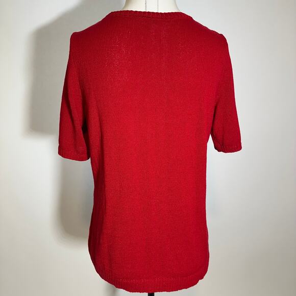 Talbots Red Linen Blend Lightweight Short Sleeve Sweater Womens Petite Size MP - Picture 4 of 7